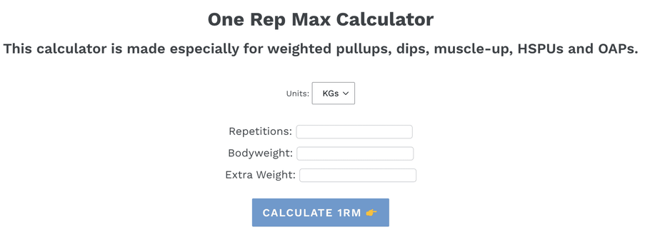 Calculate 1RM For Weighted Pull-up and Dip